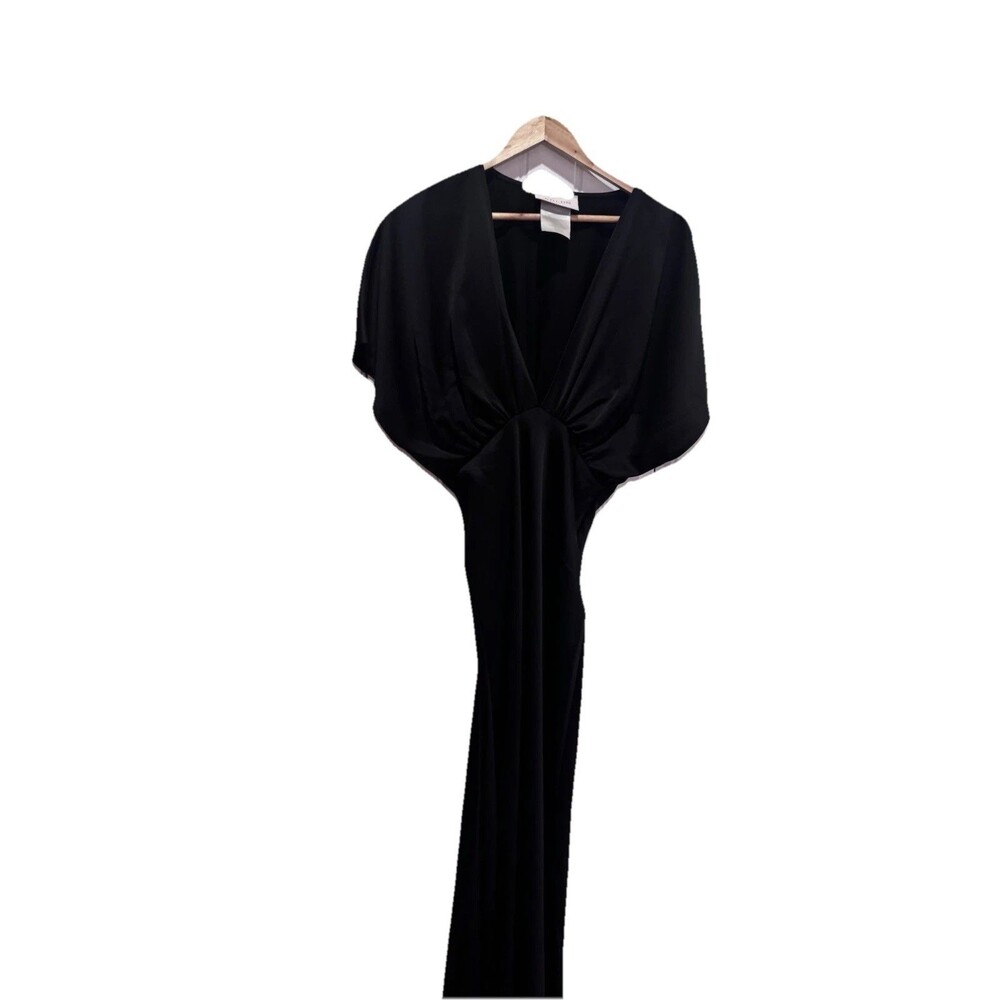 BHLDN LEILA DEEP-V FLUTTER-SLEEVE SATIN A-LINE GOWN- SIZE 10